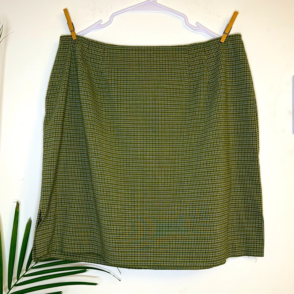 Vintage Micro plaid green and navy pencil mini skirt